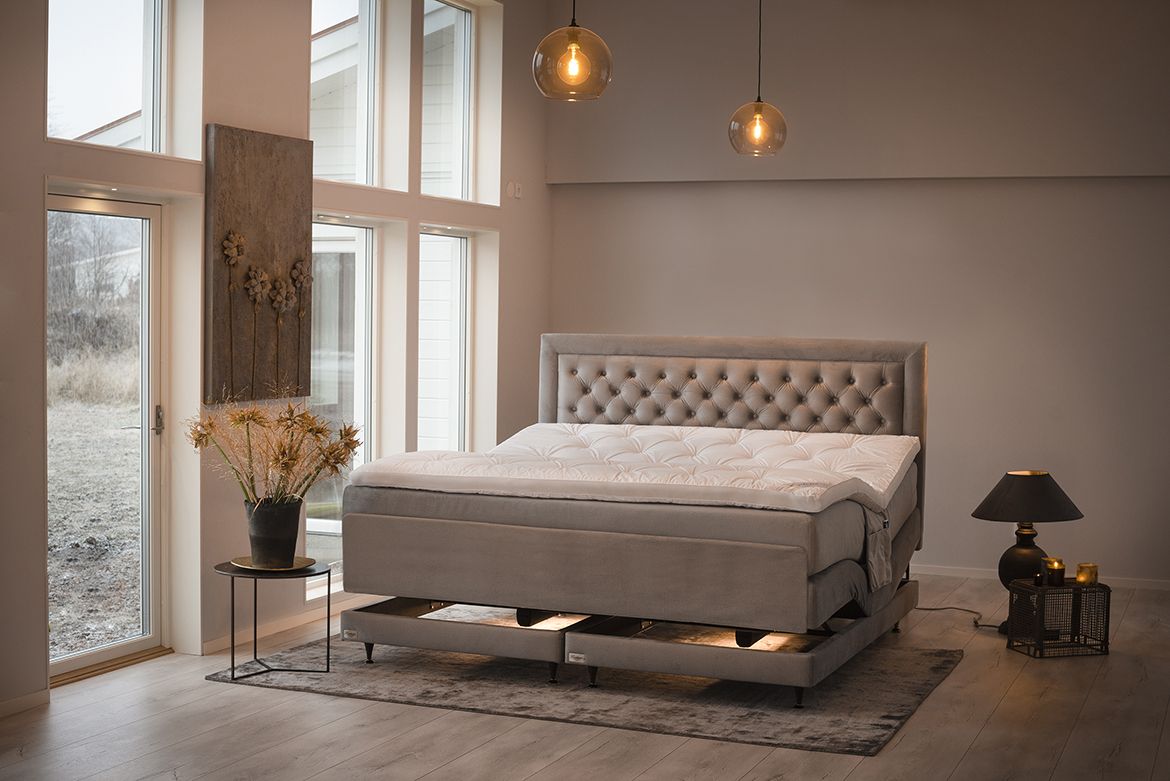 Elite bed in a bright, warm bedroom